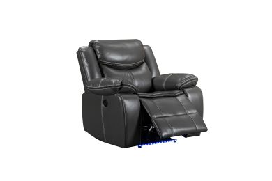 Chair: Upholstered Sofa Recliner Chair; Manual Reclining Home Theater Seating with Storage Console; Cup Holders; and USB Ports